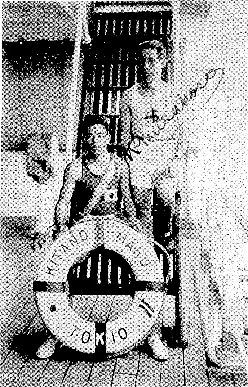 Autographed photograph of the two Japanese athletes who arrived in Auckland, yesterday afternoon for a tour of New Zealand) which opens at Auckland on Saturday. ' (Evening Post, 16 February 1937)