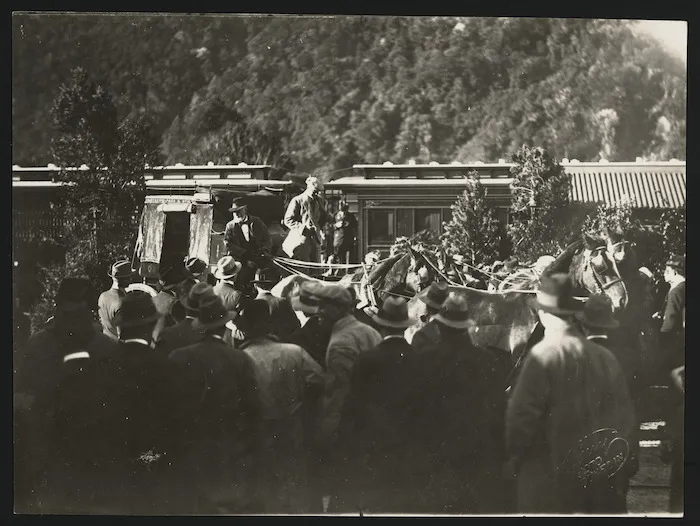 The Prince of Wales leaving his coach at Otira, West Coast - Photograph taken by Guy