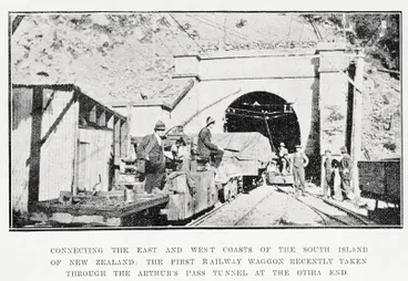 Image: Connecting the East and West Coasts: the first railway wagon through the Arthur's Pass Tunnel