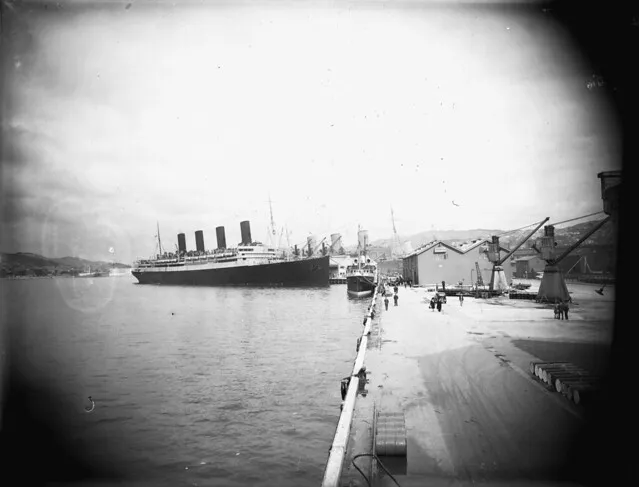 Wharf, with the ship Aquitania, ca 1940s