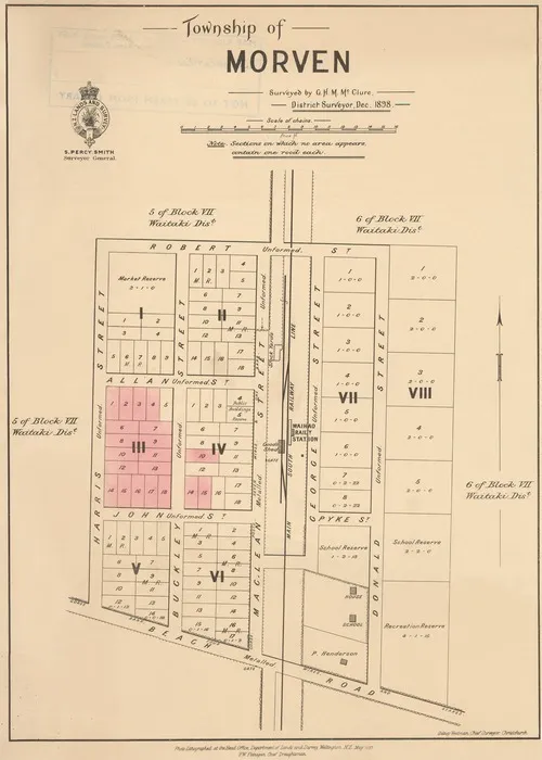 Township of Morven [electronic resource] / surveyed by G.H.M. McClure, District Surveyor, Dec. 1898 ; F.W. Flanagan, Chief Draughtsman.