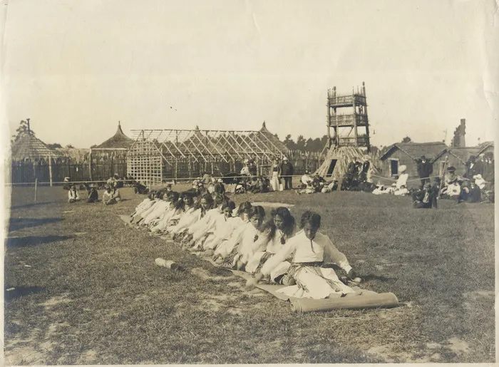 Canoe poi performed by Te Arawa women at the 1906-1907 International Exhibition in Christchurch