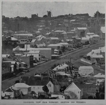 Image: Telephoto, view from Ponsonby showing old windmill
