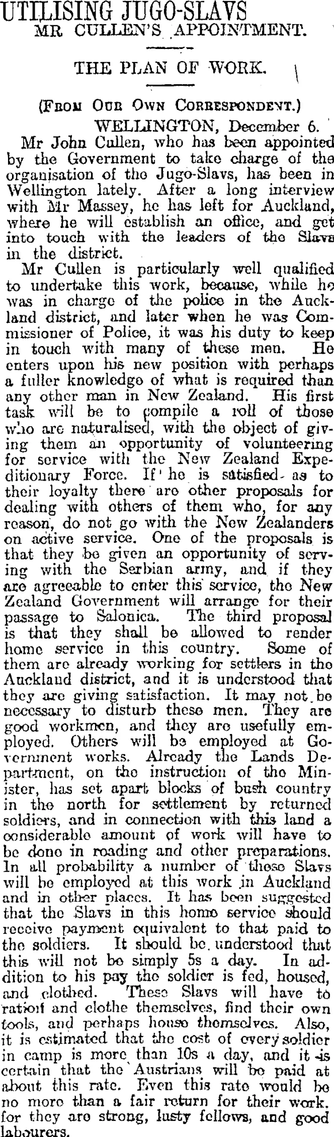 UTILISING JUGO-SLAVS (Otago Daily Times 7-12-1917)