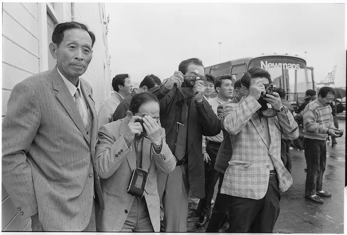 Japanese visitors on King's Wharf, Wellington - Photograph taken by Mark Coote