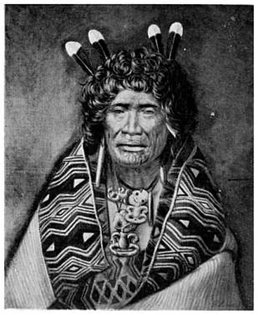 Image: Rangi-Topeora, often called “the Queen of the South,” a famous Ngati-Toa chieftainess and composer of chants. She was a niece of Te Rauparaha and sister of Te Rangihaeata. She took part with her tribe in the great migration from Kawhia to Cook Strait, ...