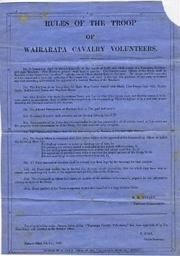 Rules of the troop of Wairarapa Cavalry Volunteers Image: Rules of the troop of Wairarapa Cavalry Volunteers