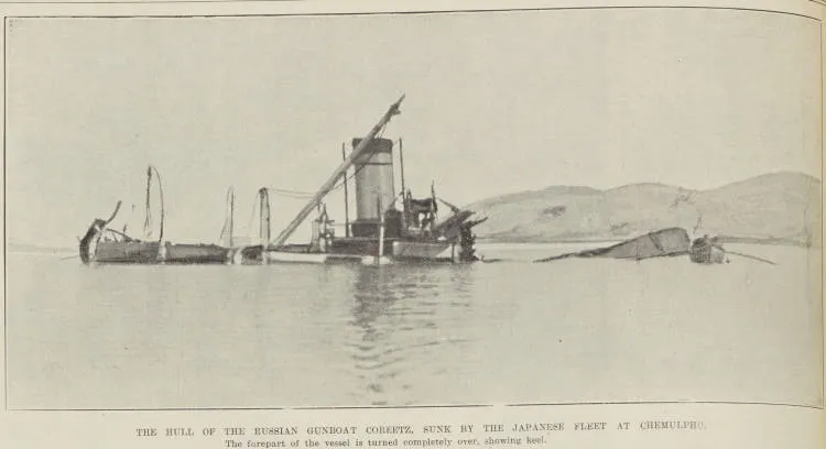 The hull of the Russian gunboat Coreetz, sunk by the Japanese fleet at Chemulpho