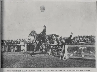 Image: The champion lady riders, Mrs Pilling on 'Cragsman', Miss Brown on 'M'Liss'