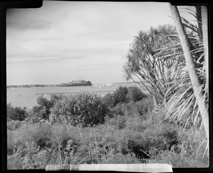 Orakei, Auckland from Paritai Drive, showing Devonport and yachts