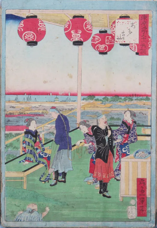 Woman ties together pigtails of two chinese.