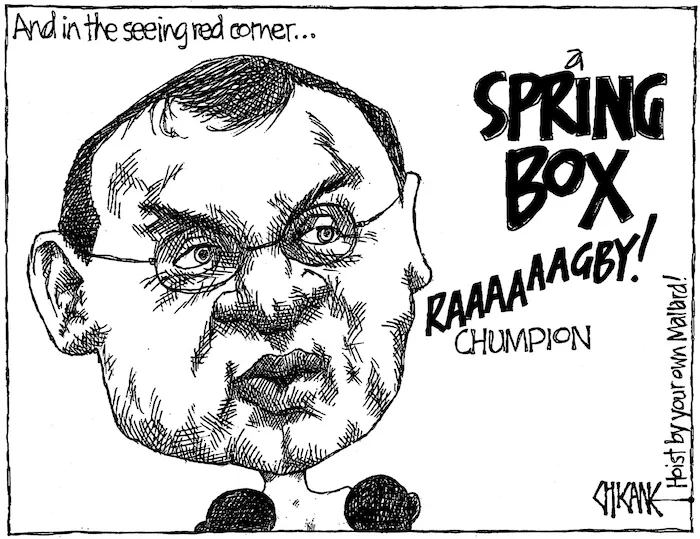 And in the seeing red corner... SPRING BOX raaaaaagby! chumpion. Hoist by your own Mallard! 26 October, 2007