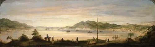 Painting of Wellington harbour and town, 1842, by William Mein Smith