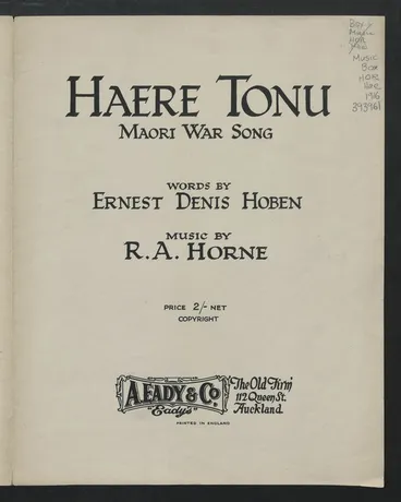 Image: Haere tonu : Māori war song / words by Ernest Denis Hoben ; music by R.A. Horne.