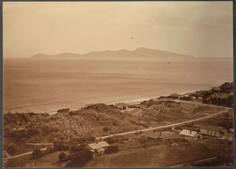 The island of Kapiti from the Mainland at Paekakariki. Distance, 8 miles.