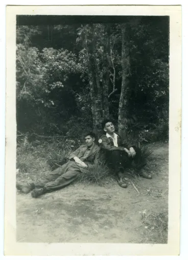 Image: "Resting on the way home," The 1950 Tramp back to the Orongorongo Valley, Presbyterian Harrier Club - Wellington
