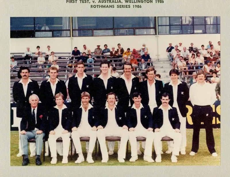 Photo: New Zealand Cricket Team: First Test v Australia, Wellington 1986 - Rothmans Series 1986