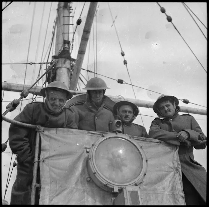 NZ troops on board a British warship en route for Greece