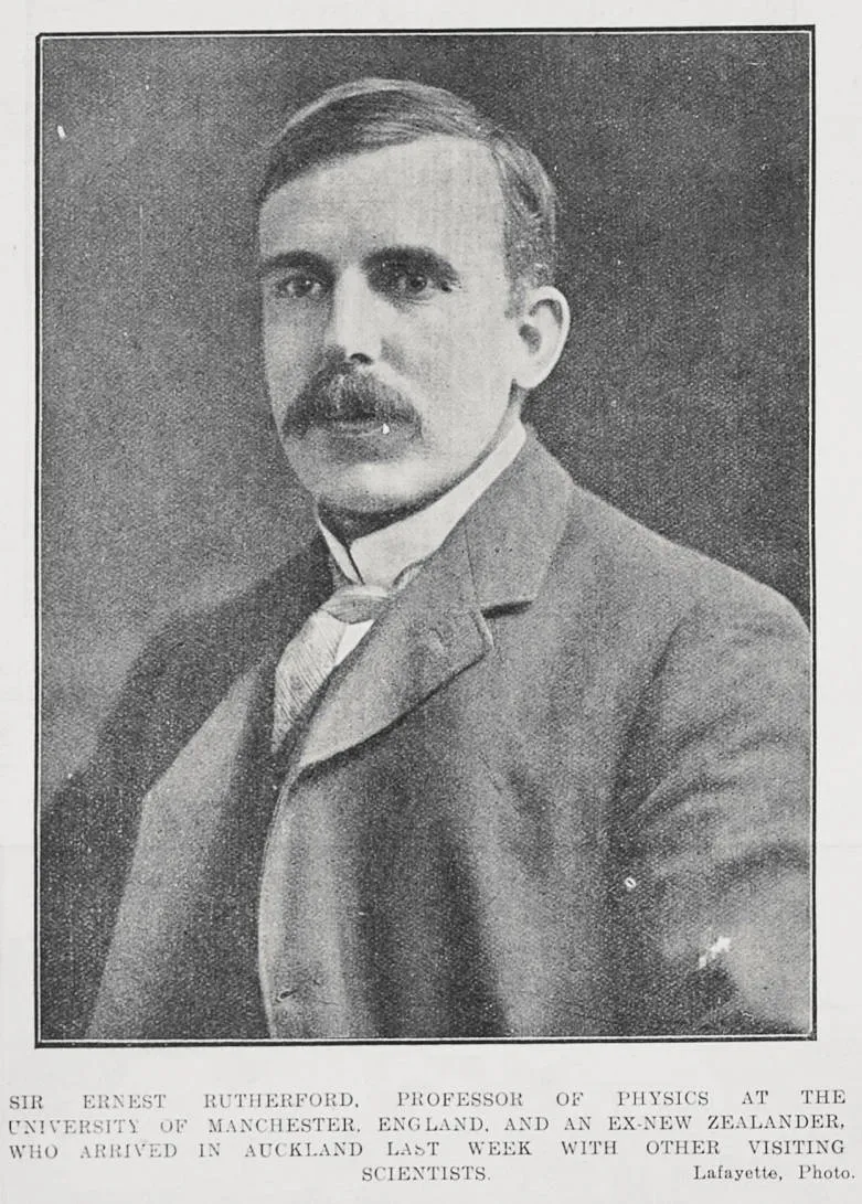 Sir Ernest Rutherford, Professor of Physics at the University of Manchester, England, and an ex-New Zealander, who arrived in Auckland last week with other visiting scientists