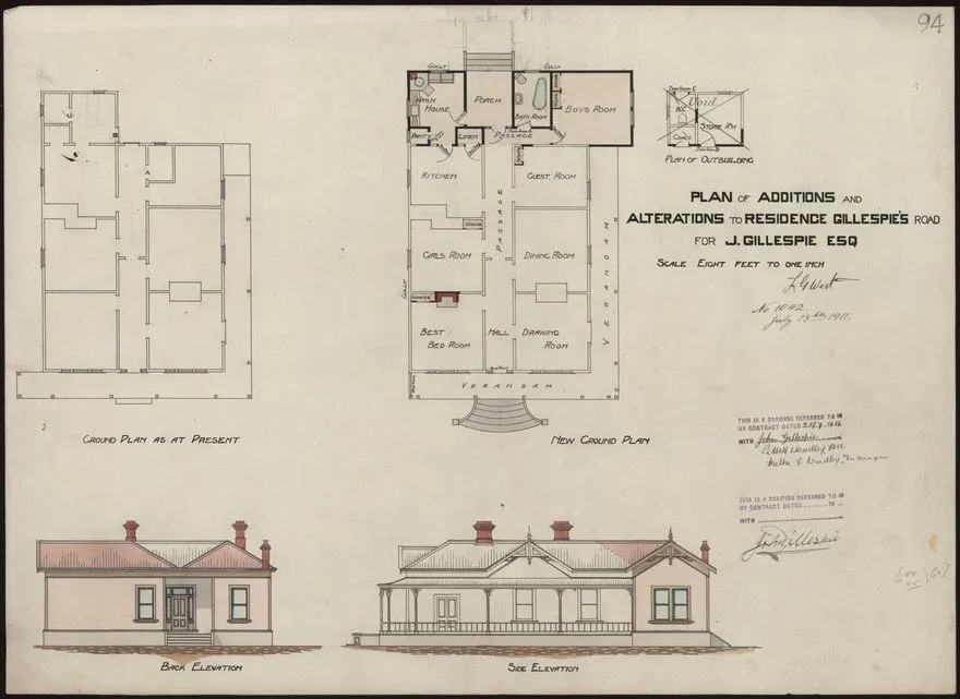 L. G. West, Plan of Additions and Alterations to a Residence, Gillespie's Road