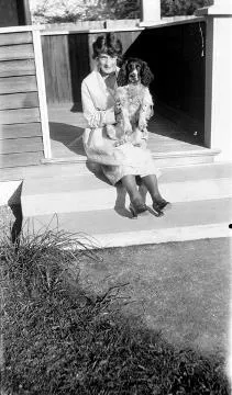 Laura Hood with spaniel : digital image