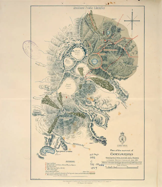 Plan of the summit of Tongariro shewing the craters and last lava streams