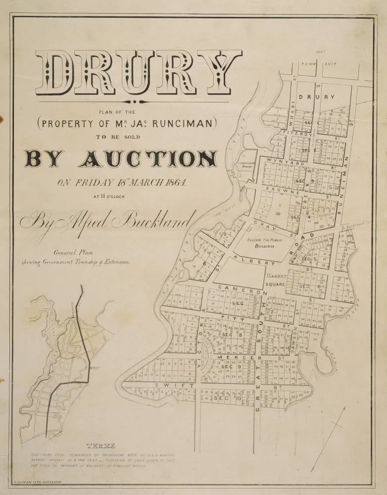 Drury: plan of the property of Mr Jas. Runciman to be sold by auction