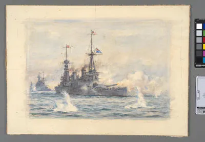 [HMNSZ New Zealand with the Cruiser Squadron under Admiral of the Fleet, Lord Beatty, at early action of Battle of Jutland, 1916]