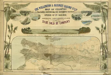 Image: Falkner, A., fl 1880-1885 :The Wellington & Manawatu Railway Co. Ltd. Map of country between Wellington and Manawatu District opened up by railway, shewing townships & land to be sold by Company. A. Falkner delt. August 1885.
