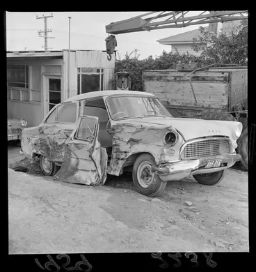Image: A crashed car after an accident at Plimmerton, Porirua City
