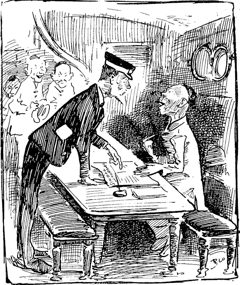 A SEVERE TEST.  Sir Joseph Ward intends giving a severe educational test as a means ot  stopping the Yellow Peril.  Customs Officer : Come now, John, if you cannot come up io the "School Journal" standard test iiour goose is conked.  Chin key : Missy Offlicev, ymi think me so iglant as all that ? (Observer, 27 July 1907)