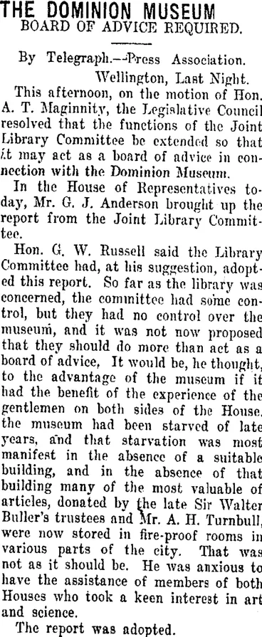 Image: THE DOMINION MUSEUM. (Taranaki Daily News 25-9-1915)