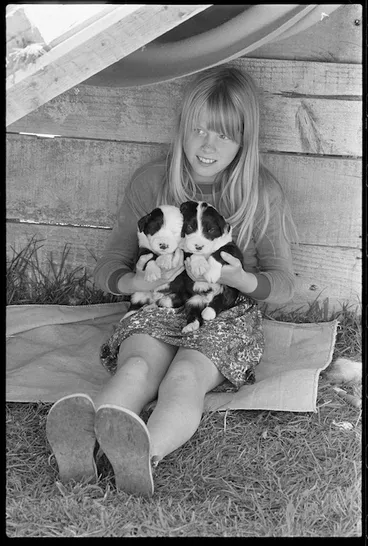 Image: Lisa Horsham with puppies at the Agricultural and Pastoral Show, Carterton