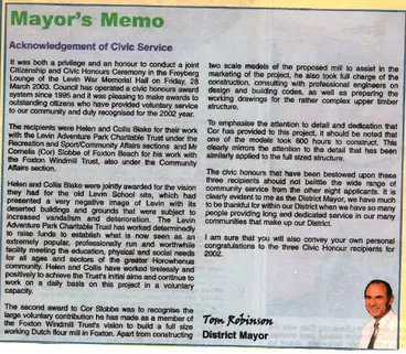 Image: Mayor's memo Acknowledgement of Civic Service