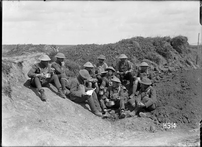 A New Zealand soldier reading from a German magazine, World War I