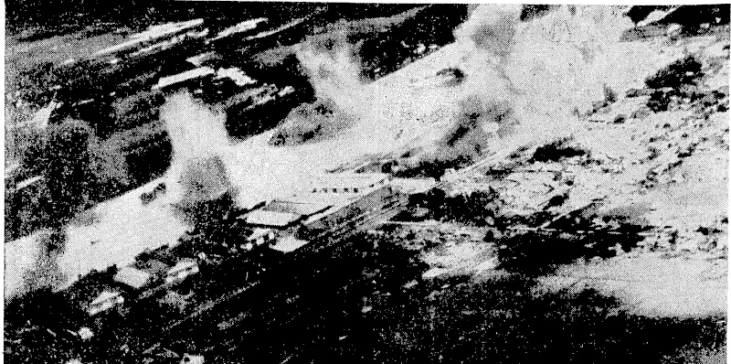 Japanese shipping in the Saigon River blasted by carrier-borne aircraft. (Evening Post, 15 August 1945)
