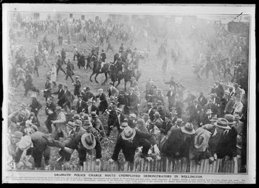 Image: Rioting unemployed workers being dispersed by police, Cuba Street, Wellington