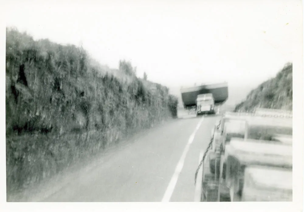 Steel barge on the move 1950s