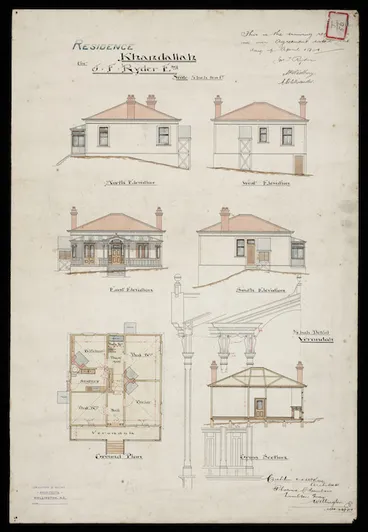 Image: Crichton & McKay :Residence, Khandallah. For J F Ryder Esq. 29 April 1907.