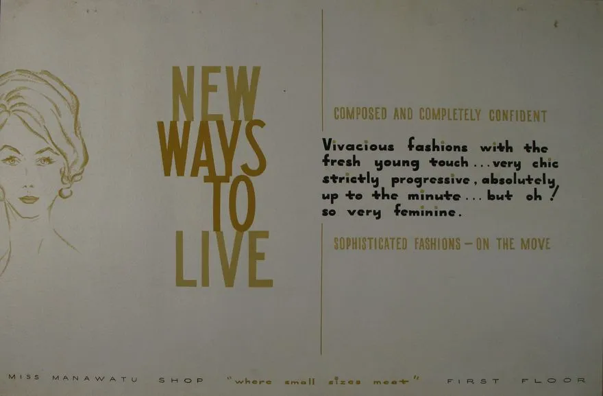 Milne and Choyce advertising poster for the Miss Manawatu Shop