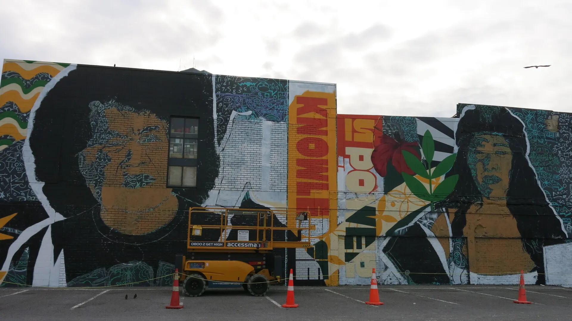 Dawn Raids mural by Kophie Loaf (MEEP) taking shape