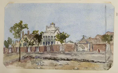 Beehive House one of Brigham Young's houses. "Salt Lake"