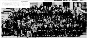 Image: WV Hall Kaloe Photo. DELEGATES TO MAORI POLITICAL CONFERENCE.—Representatives of the Maori people who havt been silting in. conference at Wellington daring the past My or two photographed yesterday on the steps of Parliament House with the Prime Minister. Seated in the front row, from left, are Messrs. M. Petama,< E. L. Cullen, M.P.; P. K. Paikea, secretary M.0.C., D. Wilson, national secretary, E. T. Tirikatene, M.P., president M.O.C.,theßt. Hon. M.J. Savage, Prime Minister, the Hon. R. Mawhete, M.L.C., the Rev. Clyde Can, M.P., national president of the Labour Party, Messrs, H. T. Ratana, M.P., and Rangi Mitchell. (Evening Post, 28 October 1936)