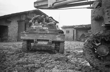 Image: Kaye, George, 1914- : New Zealand reconnaissance vehicle at the battlefront near Faenza, Italy