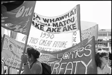 Image: Sesquicentennial demonstration, Aotea Square, 1990
