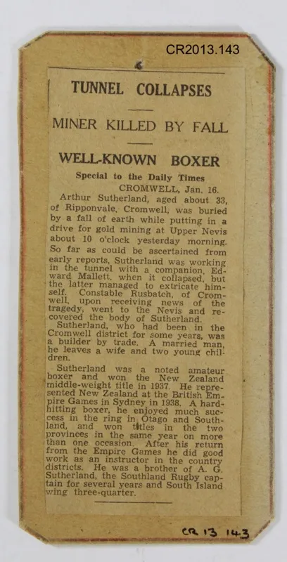 Newspaper clipping, 'Tunnel Collapses'