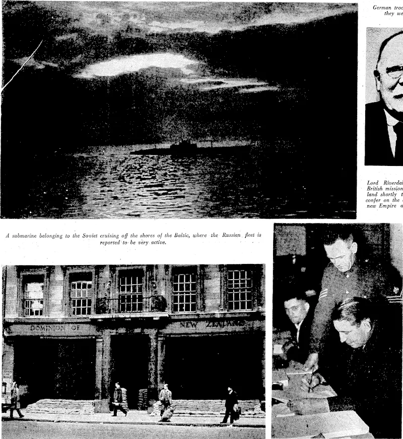 A submarine belonging to the Soviet cruising off the shores of the Baltic, where the Russian _ fleet is reported to be very active. ■■ ■ . . Maynell Blomfield, better known as "Lofty" the New Zealand heavyweight wrestler, enlisting in the Special Force yesterday at Rutland Street ■ ~ _ thill --Hall, Auckland* .■"' (Evening Post, 13 October 1939)