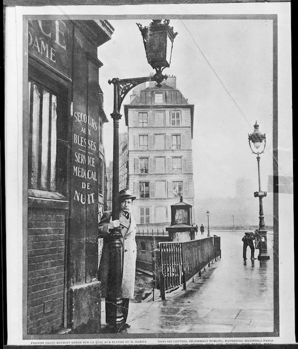 Newspaper photograph of Francis Carco on le Quai aux Fleurs