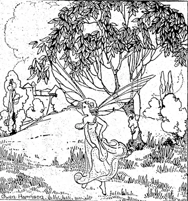 Image: Here is Trillett, the singing Tree Fairy. Paint her and send your picture to the Ring before next Saturday. ?A wee reminder about names, apes, and addresses* on the back.) The Postman will call on the owners of the six best paintings ... and remember, pixies, that a pretty mount means more marks.—Fairiel (Evening Post, 03 August 1935)
