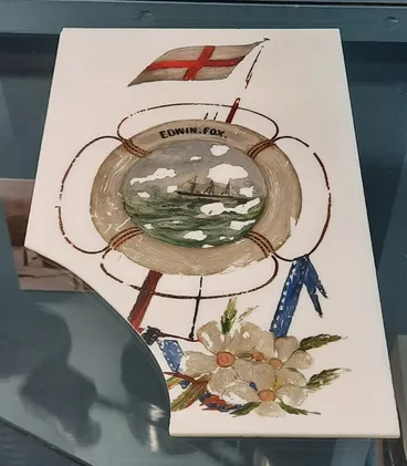 Image: Tile with Edwin Fox Painted on it - 1873 Voyage